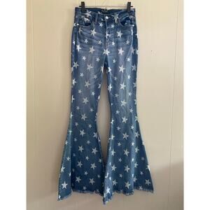 Judy Blue Women's size 9 / 29 Super Flare Star Print Jeans High‎ Rise Frayed